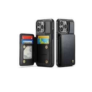 iPhone 15 Pro Max Black Leather Wallet Case & 2 Privacy Glass Screen Protector